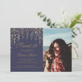 goudglitter confetti op pruimen zestiende foto kaart (Staand voorkant)