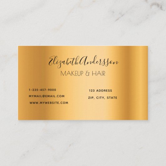 Goudglitter druppelt metaalachtig make-uphaar in visitekaartje (Achterkant)