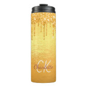 Goudglitter druppelt monogram op thermosbeker (Voorkant)