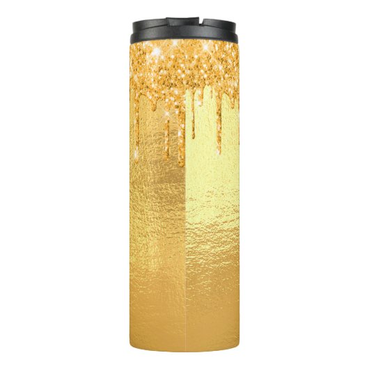 Goudglitter druppelt monogram op thermosbeker (Achterkant)