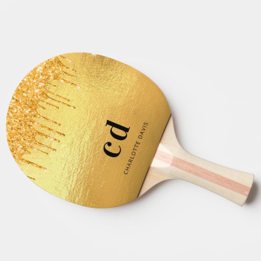 Goudglitter druppelt monogram sparkle elegant tafeltennisbatje (Zijkant)