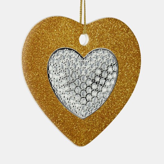 Goudglitter-dun hart keramisch ornament (Rechts)