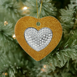 Goudglitter-dun hart keramisch ornament