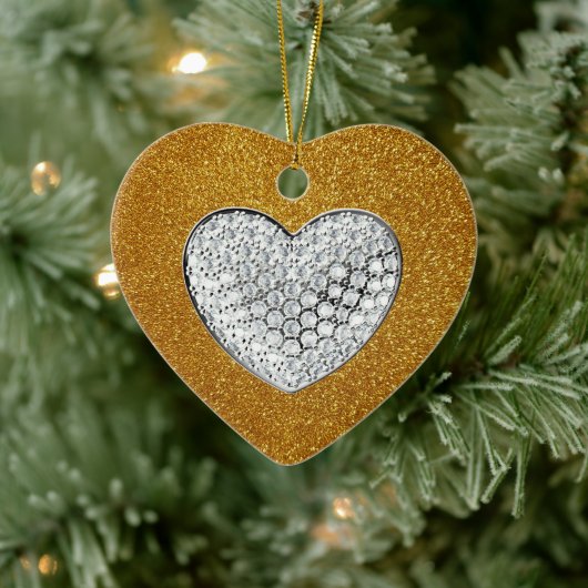 Goudglitter-dun hart keramisch ornament (Boom)