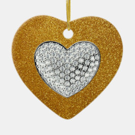 Goudglitter-dun hart keramisch ornament
