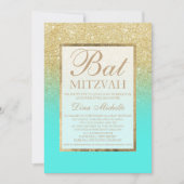 Goudglitter elegant aqua blauwgroen chic Bat Mitzv Kaart (Voorkant)