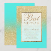 Goudglitter elegant aqua blauwgroen chic Bat Mitzv Kaart (Voorkant / Achterkant)