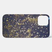 Goudglitter en glittering blauwe sterren op zwarte Case-Mate iPhone case (Achterkant (horizontaal))