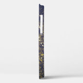 Goudglitter en glittering blauwe sterren op zwarte Case-Mate iPhone case (Achterkant / Links)