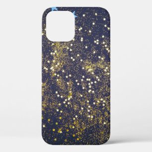 Goudglitter en glittering blauwe sterren op zwarte Case-Mate iPhone case