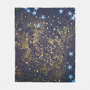 Goudglitter en glittering blauwe sterren op zwarte fleece deken