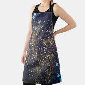 Goudglitter en glittering blauwe sterren op zwarte schort (Insitu)