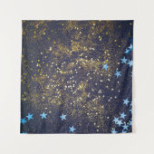 Goudglitter en glittering blauwe sterren op zwarte wandkleed (Voorkant (horizontaal))