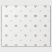 Goudglitter en roze sneeuwvlokken op witte kerst cadeaupapier (Vlak)