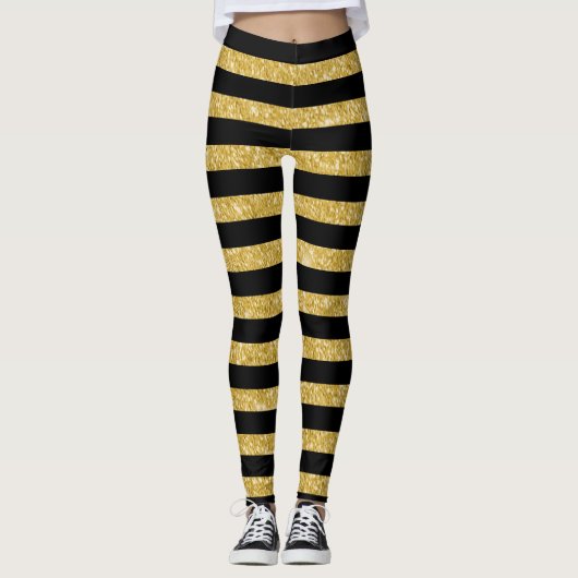 Goudglitter en zwarte strips leggings (Voorkant)
