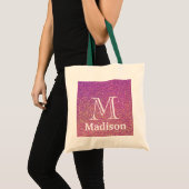 Goudglitter faux gepersonaliseerd monogram tote bag (Voorkant (product))