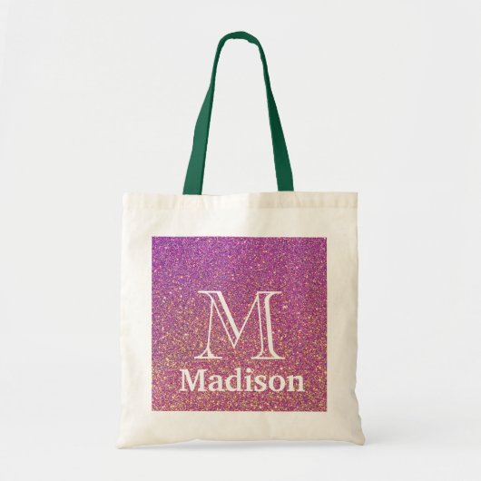 Goudglitter faux gepersonaliseerd monogram tote bag (Voorkant)