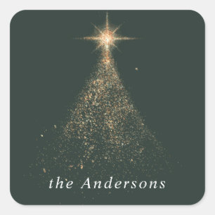 Goudglitter glans moderne kerstfeestdag vierkante sticker