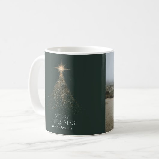 Goudglitter glans, moderne kerstfoto koffiemok (Voorkant links)