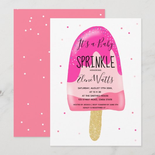 Goudglitter-ijs blush baby sproinkdouche kaart (Voorkant / Achterkant)