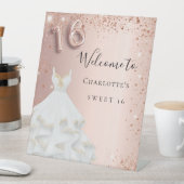 Goudglitter-jurk van 16 roos fijn reclamebord met voetstuk (Insitu)