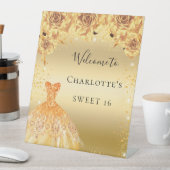 Goudglitter-kledingbloemen, fijn reclamebord met voetstuk (Insitu)