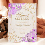Goudglitter lavender florale waterverf Sweet 16 Kaart<br><div class="desc">Zomherenpastel paarse bruine waterverf en goudglitter confetti typografie Sweet 16 verjaardag met handbeschilderde bloemen,  groene waterverf bladtakken,  perfect voor de lente- en zomerverjaardag.</div>