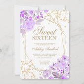 Goudglitter lavender florale waterverf Sweet 16 Kaart (Voorkant)