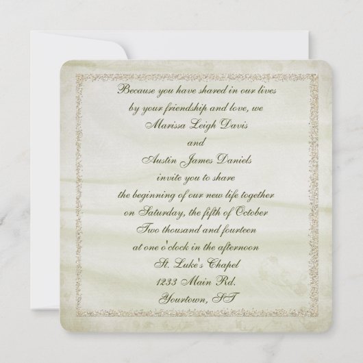 Goudglitter lijst met bloemkoolbriet kaart (Achterkant)