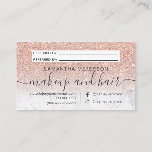 Goudglitter marmer ombre professioneel roos aanbevelingskaartje (Achterkant)