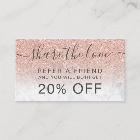 Goudglitter marmer ombre professioneel roos aanbevelingskaartje (Voorkant)