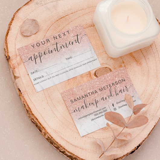 Goudglitter marmer ombre professioneel roos afsprakenkaartje