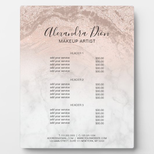 Goudglitter marmer van koper roos fotoplaat (Voorkant)