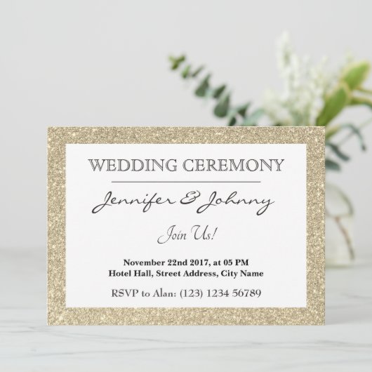 Goudglitter met dunne omlijsting kaart (Staand voorkant)