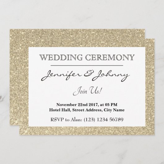 Goudglitter met dunne omlijsting kaart (Voorkant / Achterkant)