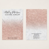 Goudglitter met marmer roos oorringen ketting disp visitekaartje (Voorkant /achterkant)