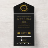 Goudglitter  met zwarte bruiloft all in one uitnodiging (Binnen)