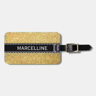 Goudglitter met zwarte en witte vormen bagagelabel