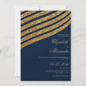 goudglitter navy blue geometric abstract bruiloft kaart (Voorkant)