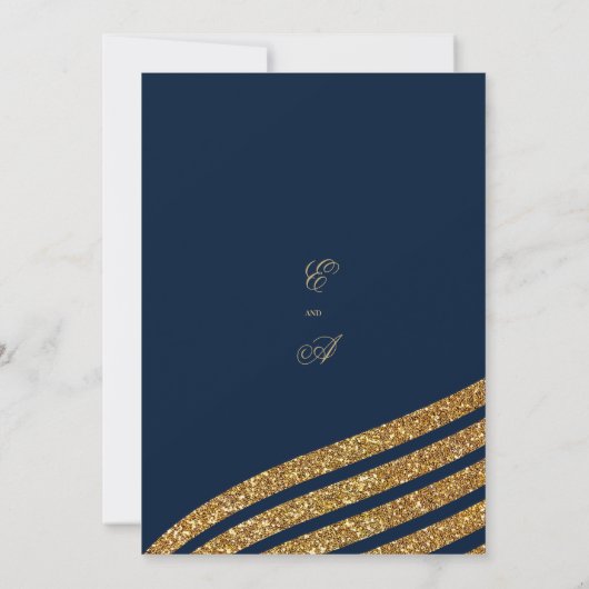 goudglitter navy blue geometric abstract bruiloft kaart (Achterkant)
