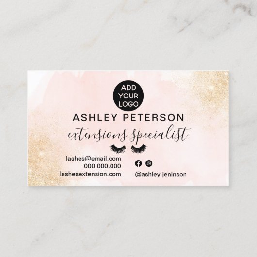 Goudglitter ombre roze penseelwimpers visitekaartje (Achterkant)
