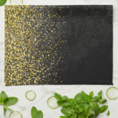 Goudglitter op zwarte marmer theedoek (Gevouwen)