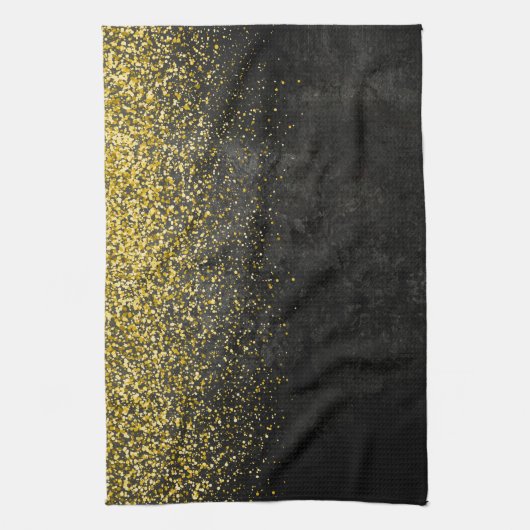 Goudglitter op zwarte marmer theedoek (Verticaal)