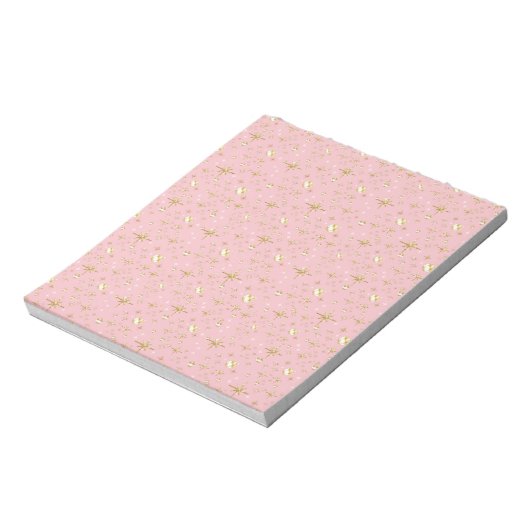 Goudglitter sterren, roze en goud notitieblok (Linkerzijde)