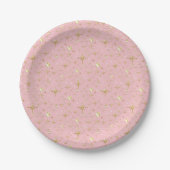 Goudglitter sterren, roze en goud papieren bordje (Voorkant)