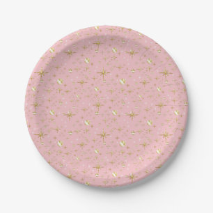 Goudglitter sterren, roze en goud papieren bordje
