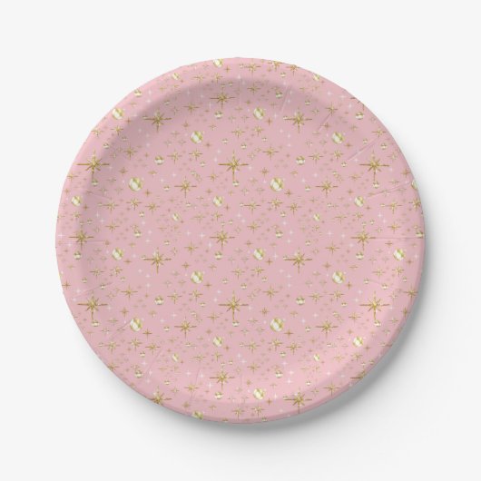 Goudglitter sterren, roze en goud papieren bordje (Voorkant)