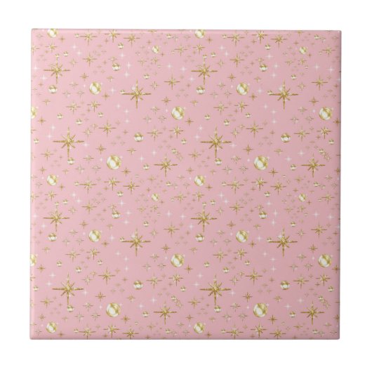 Goudglitter sterren, roze en goud tegeltje (Voorkant)