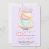 Goudglitter theebeker waterverf paars baby shower kaart (Voorkant)