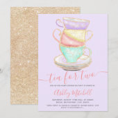 Goudglitter theebeker waterverf paars baby shower kaart (Voorkant / Achterkant)